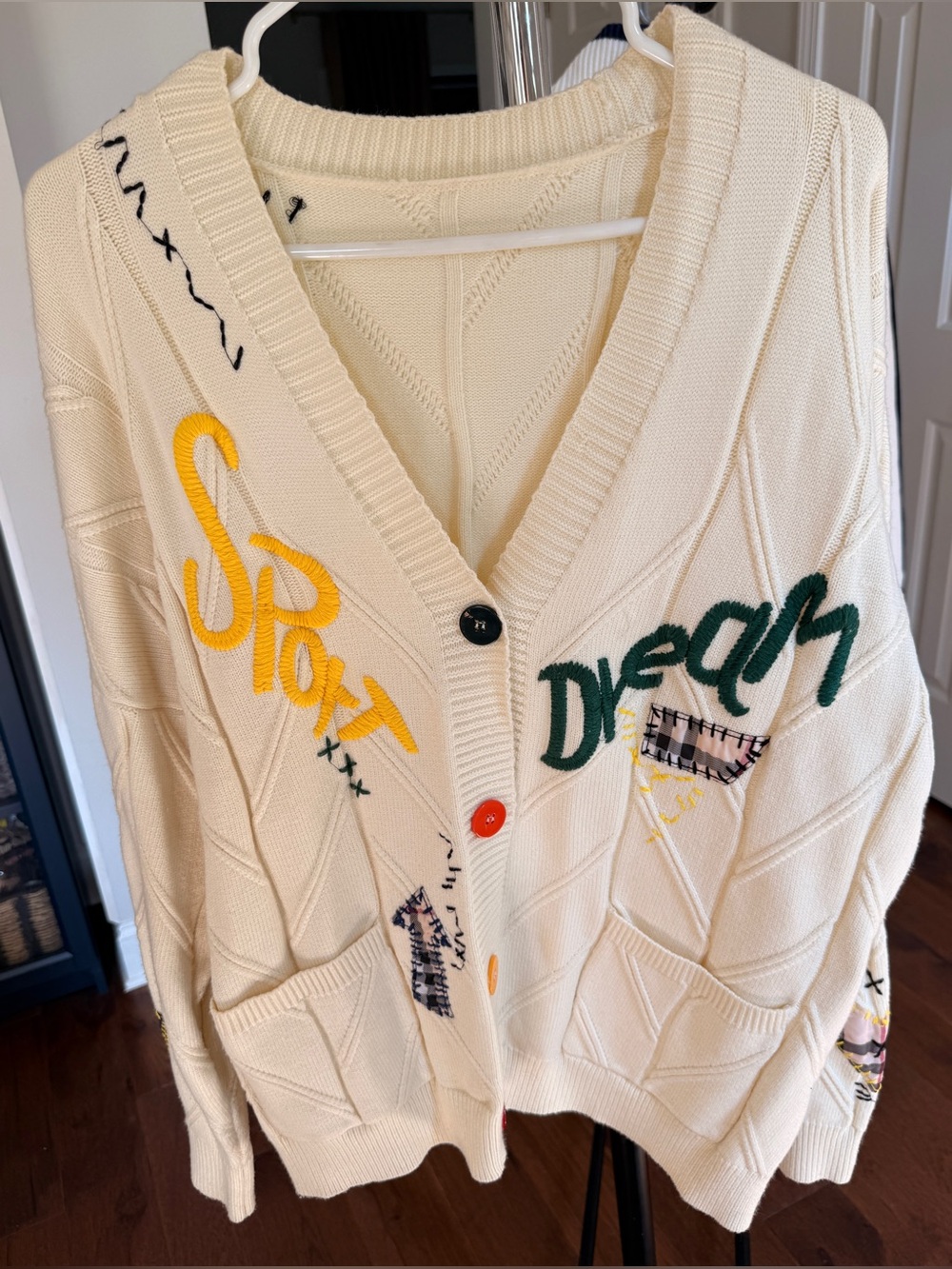 Cream Embroidered V-Neck Cardigan Sweater - Dream Club